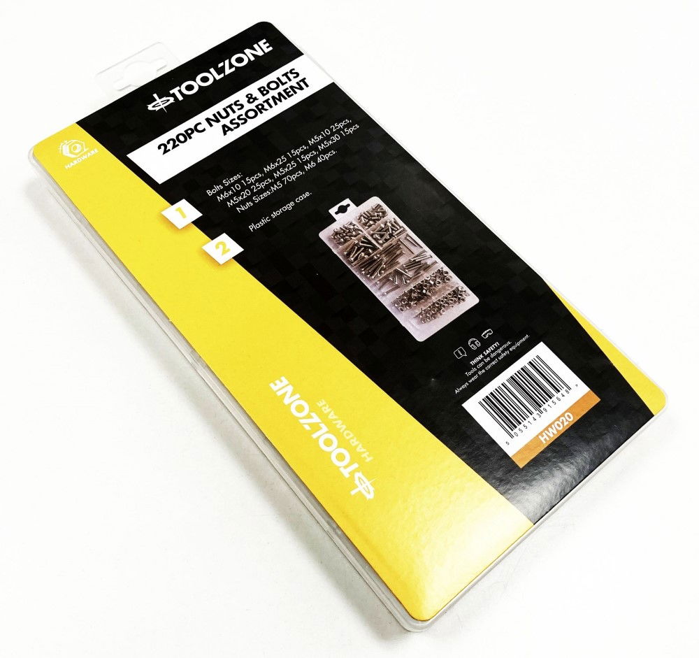 NUTS AND BOLTS ASSORTMENT 220pc M5-M6 VARIOUS LENGTHS - TOOLZONE KDPHW020 thumbnail 2
