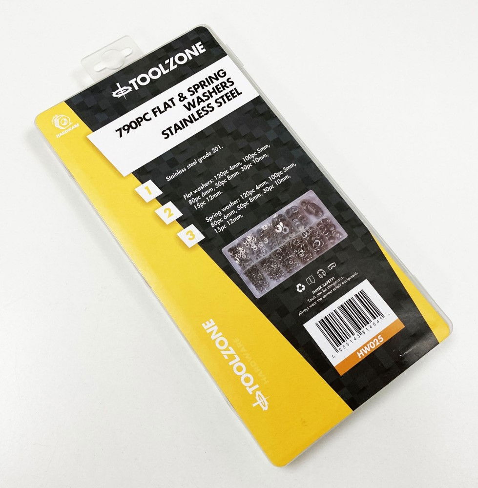 FLAT AND SPRING WASHERS ASSORTMENT 790pc STAINLESS STEEL 4-12mm - TOOLZONE KDPHW025 thumbnail 2