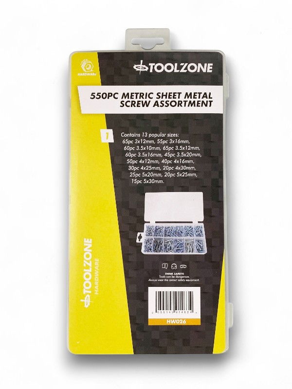 SHEET METAL SCREWS ASSORTMENT 550pc ZINC PLATED PHILLIPS HEAD VARIOUS SIZES - TOOLZONE KDPHW026 thumbnail 2