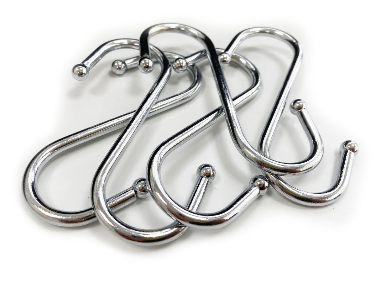 S HOOKS 5pc SMALL 100mm x 5mm CHROME PLATED STEEL BALL END - TOOLZONE KDPHW028 thumbnail 2