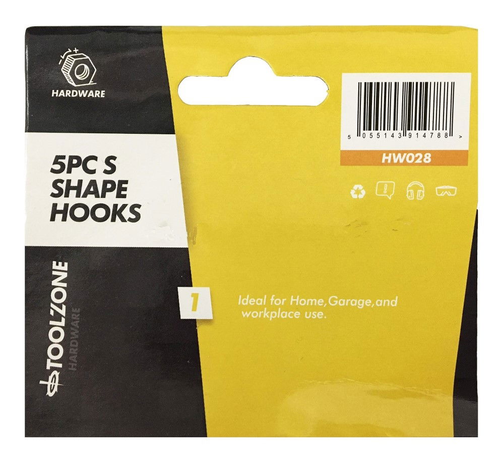 S HOOKS 5pc SMALL 100mm x 5mm CHROME PLATED STEEL BALL END - TOOLZONE KDPHW028 thumbnail 3