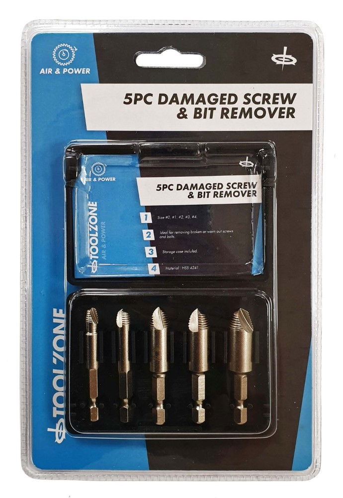 DAMAGED SCREW AND DRILL BIT REMOVER SET 5pc HSS4241 STEEL - TOOLZONE KDPHW034 image 1