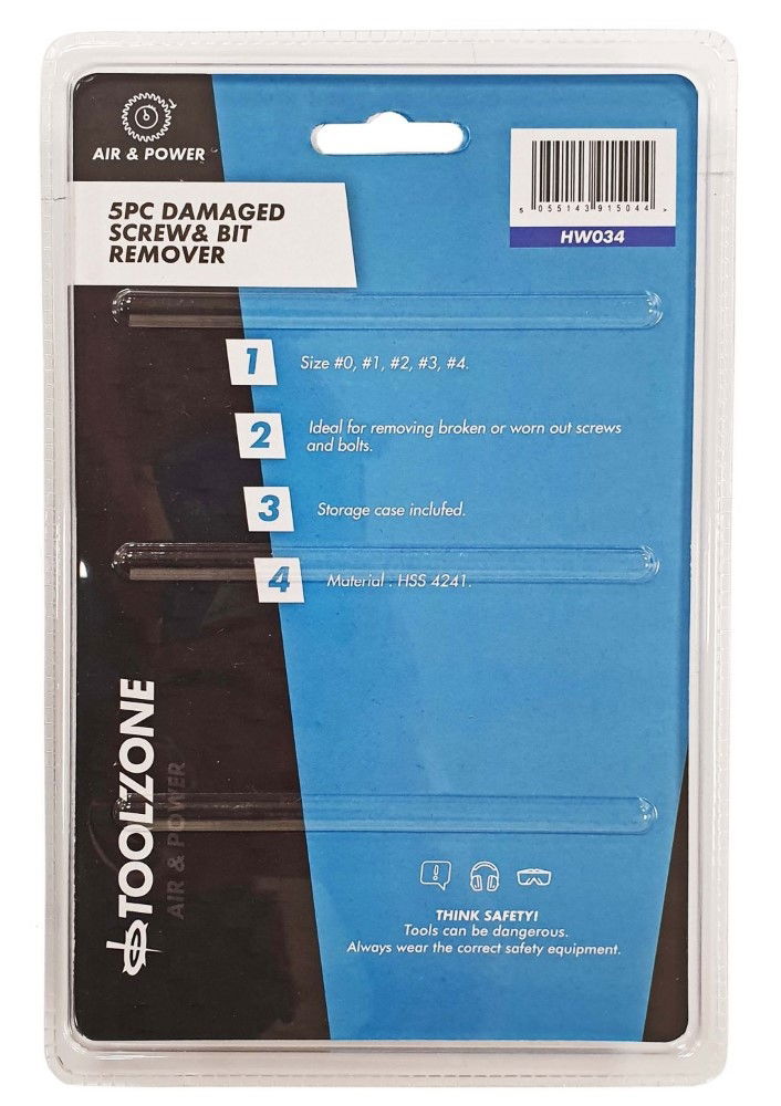 DAMAGED SCREW AND DRILL BIT REMOVER SET 5pc HSS4241 STEEL - TOOLZONE KDPHW034 thumbnail 3