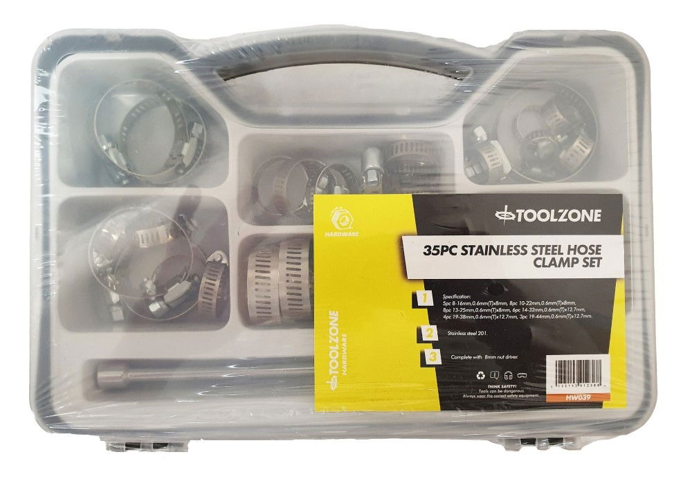HOSE CLAMP SET 35pc STAINLESS STEEL 8-44mm - TOOLZONE KDPHW039 thumbnail 6