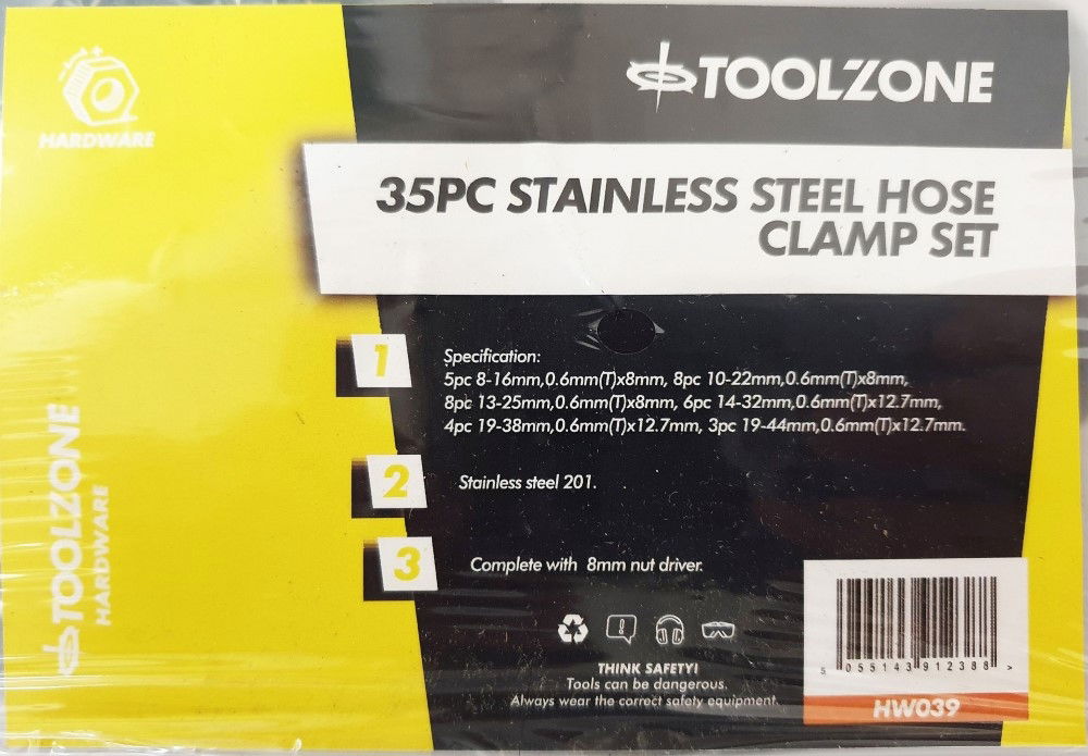 HOSE CLAMP SET 35pc STAINLESS STEEL 8-44mm - TOOLZONE KDPHW039 thumbnail 7