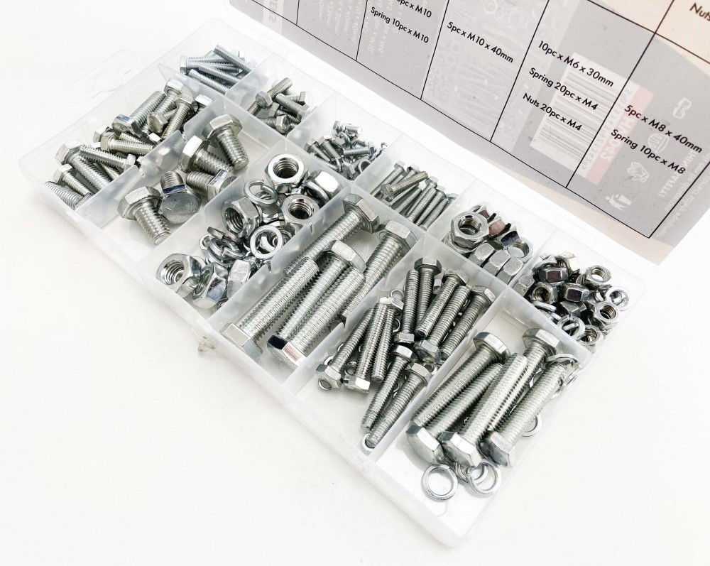 NUTS BOLTS AND WASHERS ASSORTMENT 240pc CARBON STEEL M4-M10 - TOOLZONE KDPHW042 thumbnail 3
