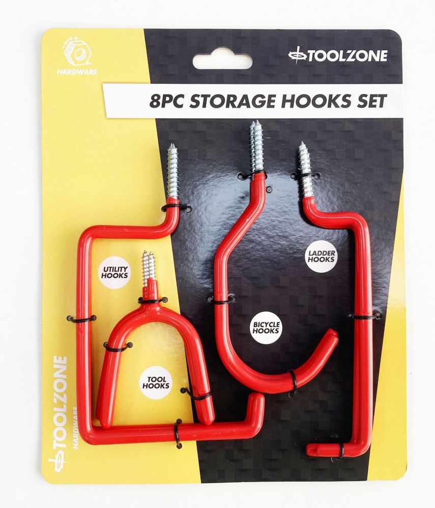 STORAGE HOOK SET 8pc RED PVC COATED ASSORTED SHAPES - TOOLZONE KDPHW061 image 1