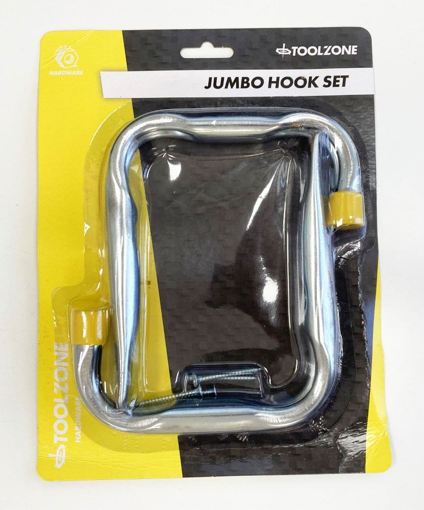 JUMBO HOOK SET 2pc 140x140mm WITH FIXINGS PLASTIC END CAPS - TOOLZONE KDPHW062 image 1