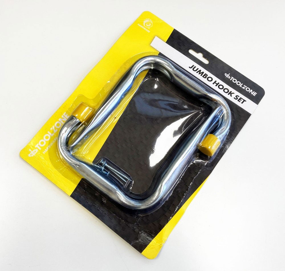 JUMBO HOOK SET 2pc 140x140mm WITH FIXINGS PLASTIC END CAPS - TOOLZONE KDPHW062 thumbnail 2