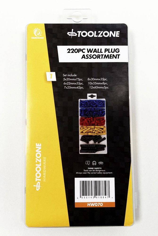 WALLPLUGS ASSORTMENT 220pc 5-12mm IN POLY BOX - TOOLZONE KDPHW070 image 1