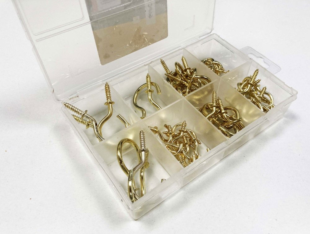 CUP HOOKS ASSORTED SET 66pc BRASS COATED 1/2-1 1/4 - TOOLZONE KDPHW081 thumbnail 4