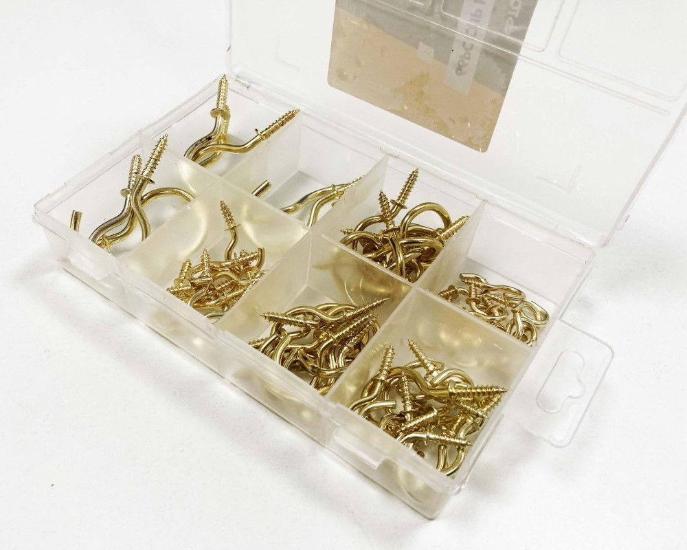CUP HOOKS ASSORTED SET 66pc BRASS COATED 1/2-1 1/4 - TOOLZONE KDPHW081 thumbnail 5