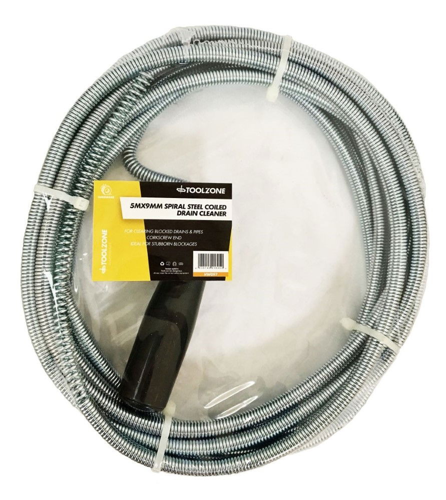 DRAIN CLEANER COILED SPRING STEEL 5m x 9mm - TOOLZONE KDPHW097 image 1