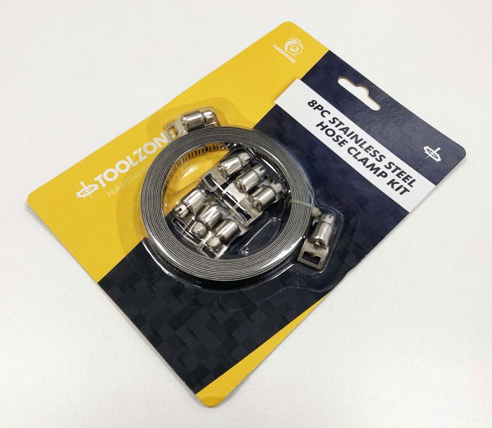 HOSE CLAMP KIT 8pc STAINLESS STEEL 3m x 8mm - TOOLZONE KDPHW135 thumbnail 2