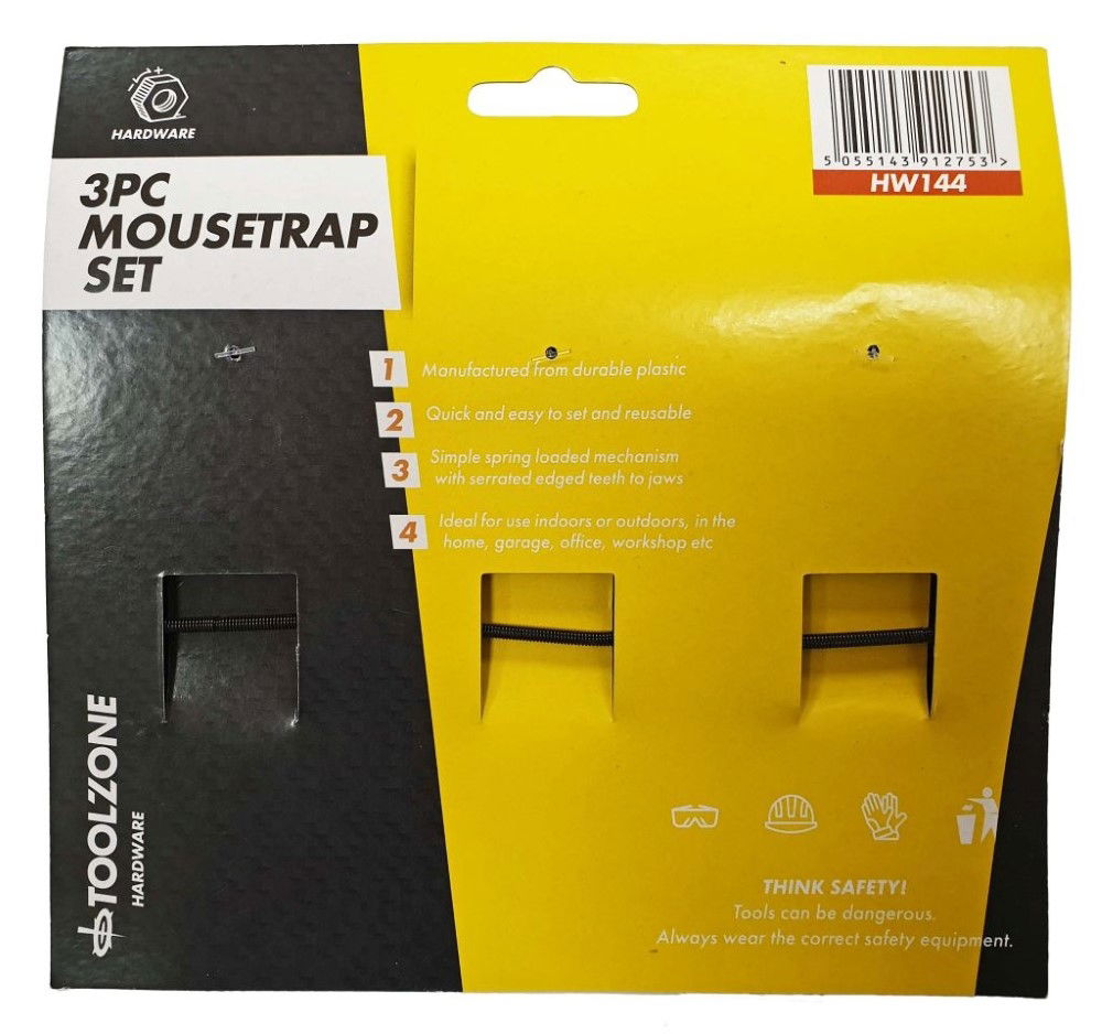 MOUSE TRAPS SET 3pc PLASTIC - TOOLZONE KDPHW144 thumbnail 2
