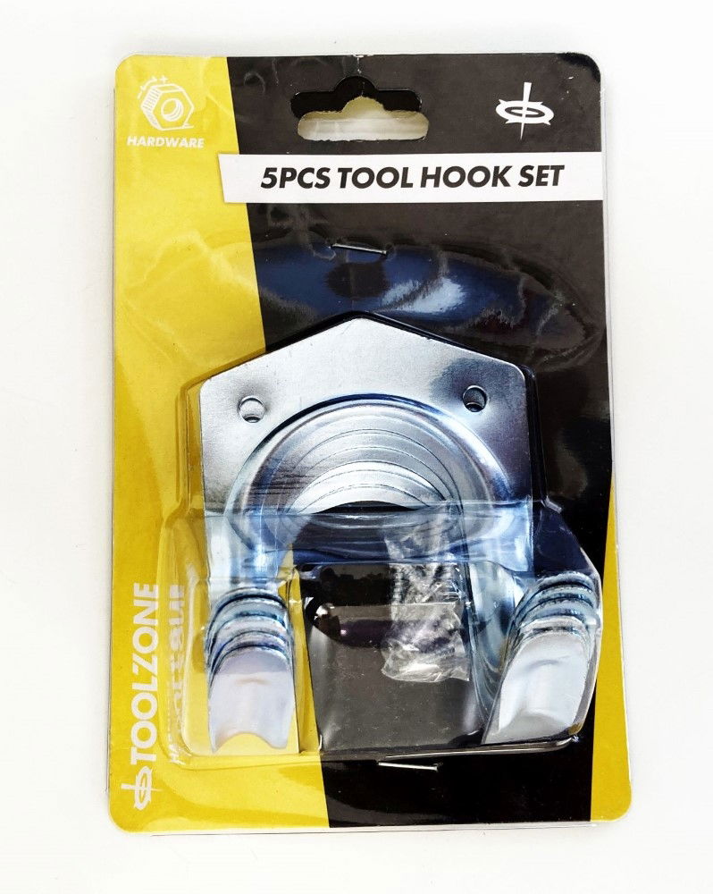 TOOL HOOK SET 5pc 75mm HEIGHT WITH FIXINGS - TOOLZONE KDPHW154 image 1