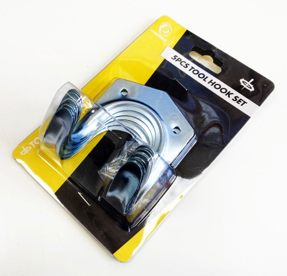 TOOL HOOK SET 5pc 75mm HEIGHT WITH FIXINGS - TOOLZONE KDPHW154 thumbnail 2