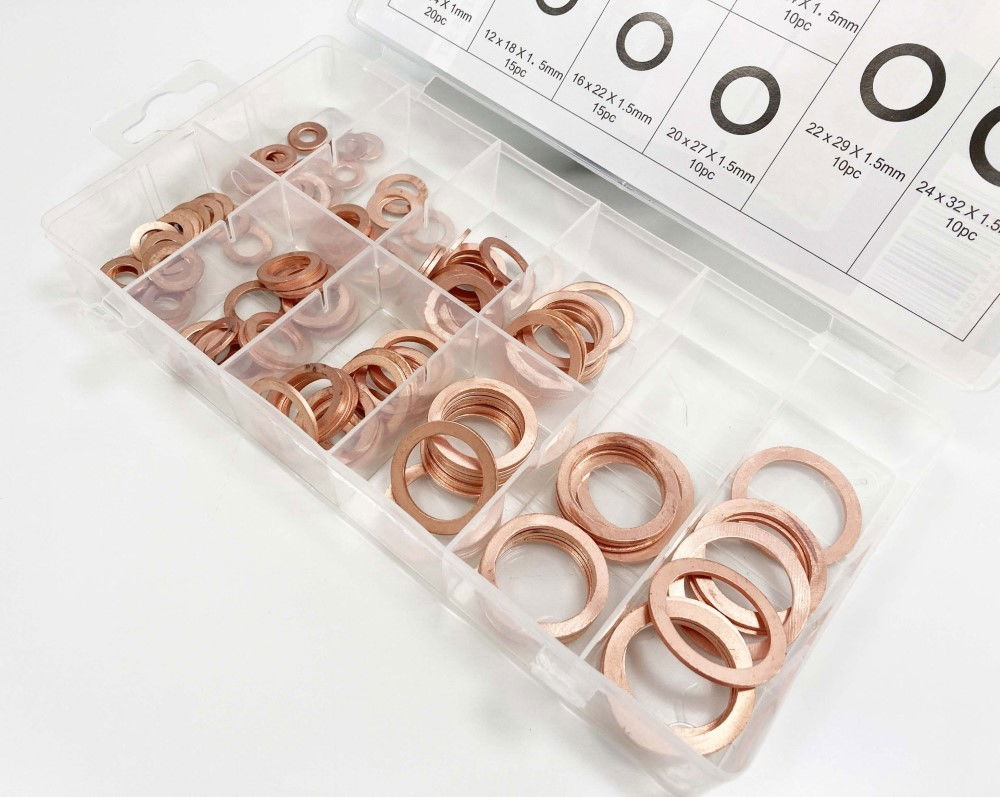 COPPER WASHER ASSORTMENT 140pc SOLID IN STORAGE BOX - TOOLZONE KDPHW180 thumbnail 4