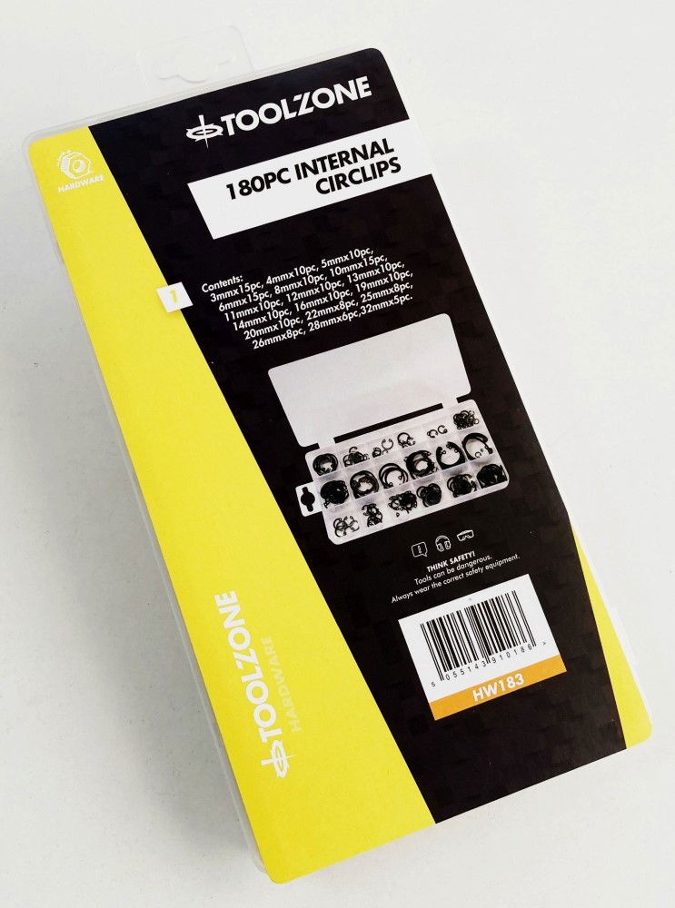 INTERNAL CIRCLIP ASSORTMENT 180pc IN STORAGE BOX - TOOLZONE KDPHW183 thumbnail 3