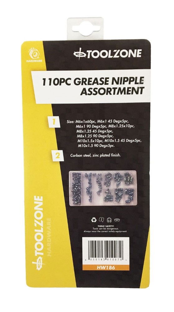 GREASE NIPPLE ASSORTMENT 110pc IN STORAGE BOX - TOOLZONE KDPHW186 thumbnail 4