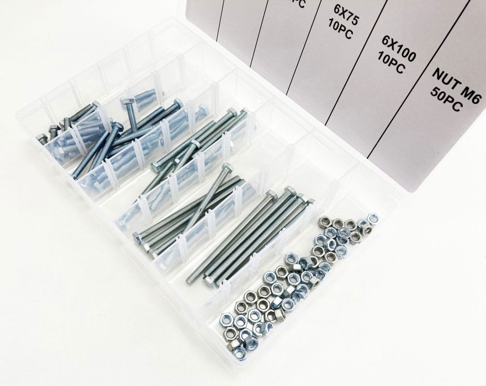 BOLT AND NUT ASSORTMENT M6 100pc IN STORAGE BOX - TOOLZONE KDPHW202 thumbnail 3