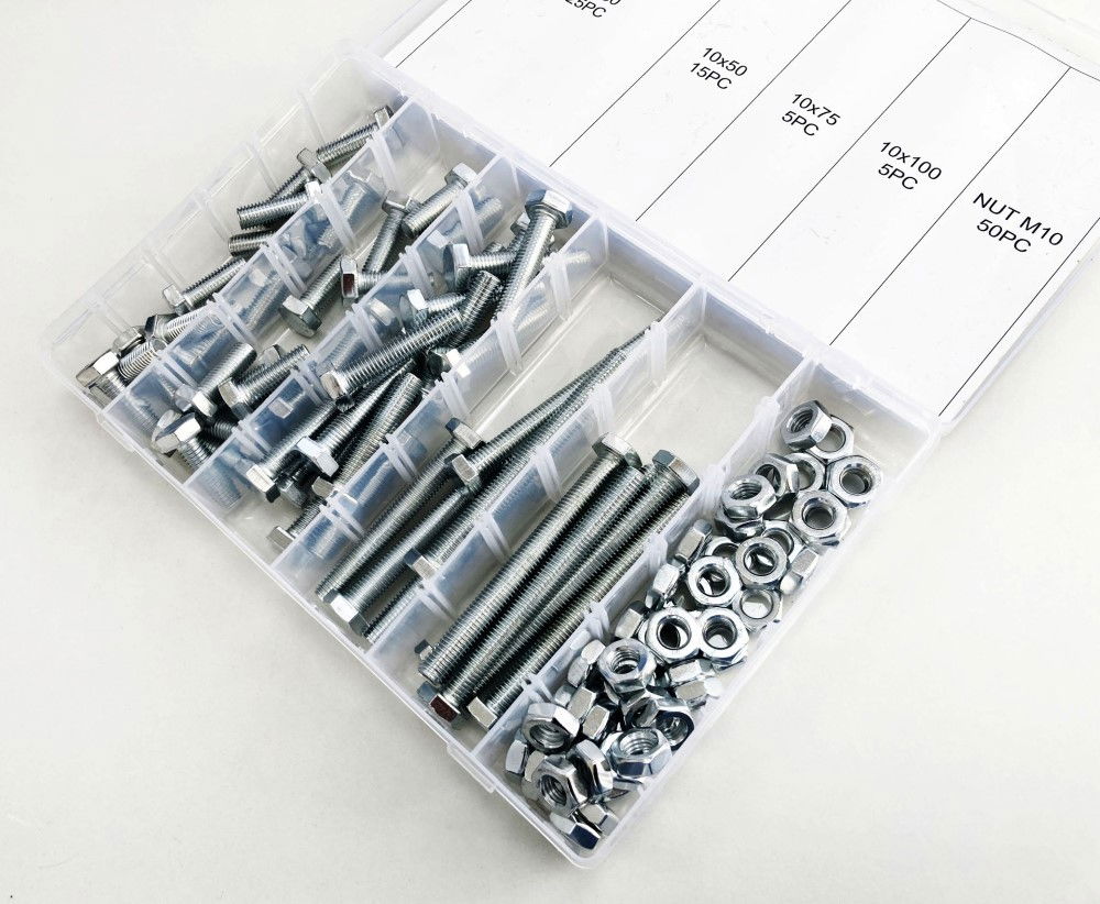 BOLT AND NUT ASSORTMENT M10 100pc IN STORAGE BOX - TOOLZONE KDPHW203 thumbnail 4