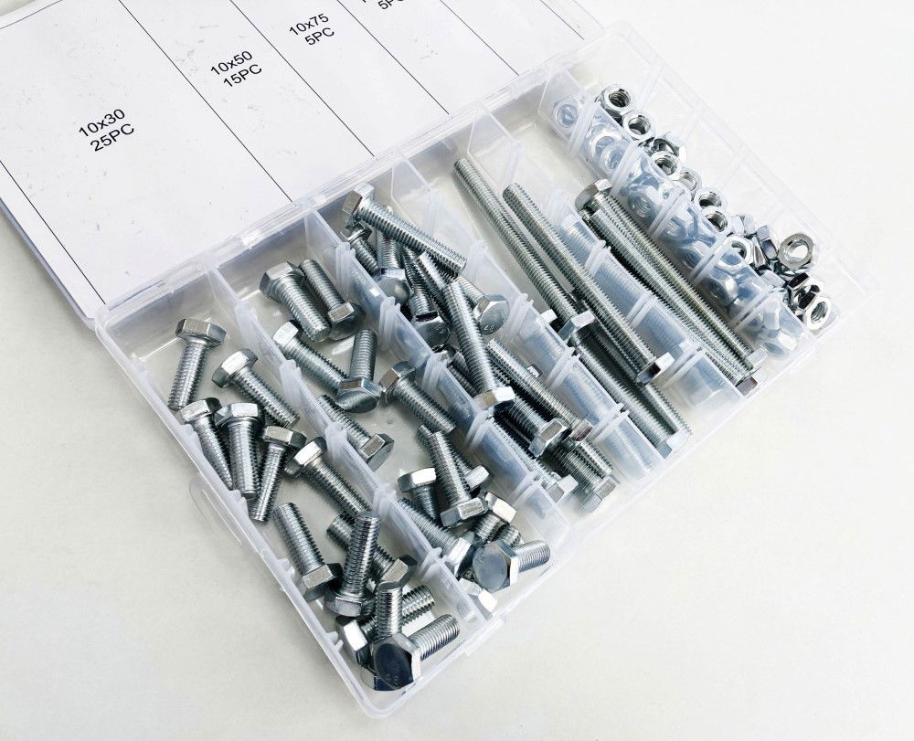 BOLT AND NUT ASSORTMENT M10 100pc IN STORAGE BOX - TOOLZONE KDPHW203 thumbnail 5