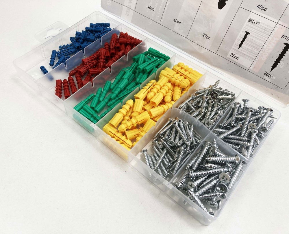 WALL PLUG AND SCREW ASSORTMENT 285pc IN STORAGE BOX - TOOLZONE KDPHW206 thumbnail 3