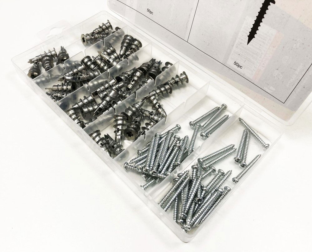 DRYWALL ANCHOR ASSORTMENT 100pc 13x31mm IN STORAGE BOX - TOOLZONE KDPHW208 thumbnail 4