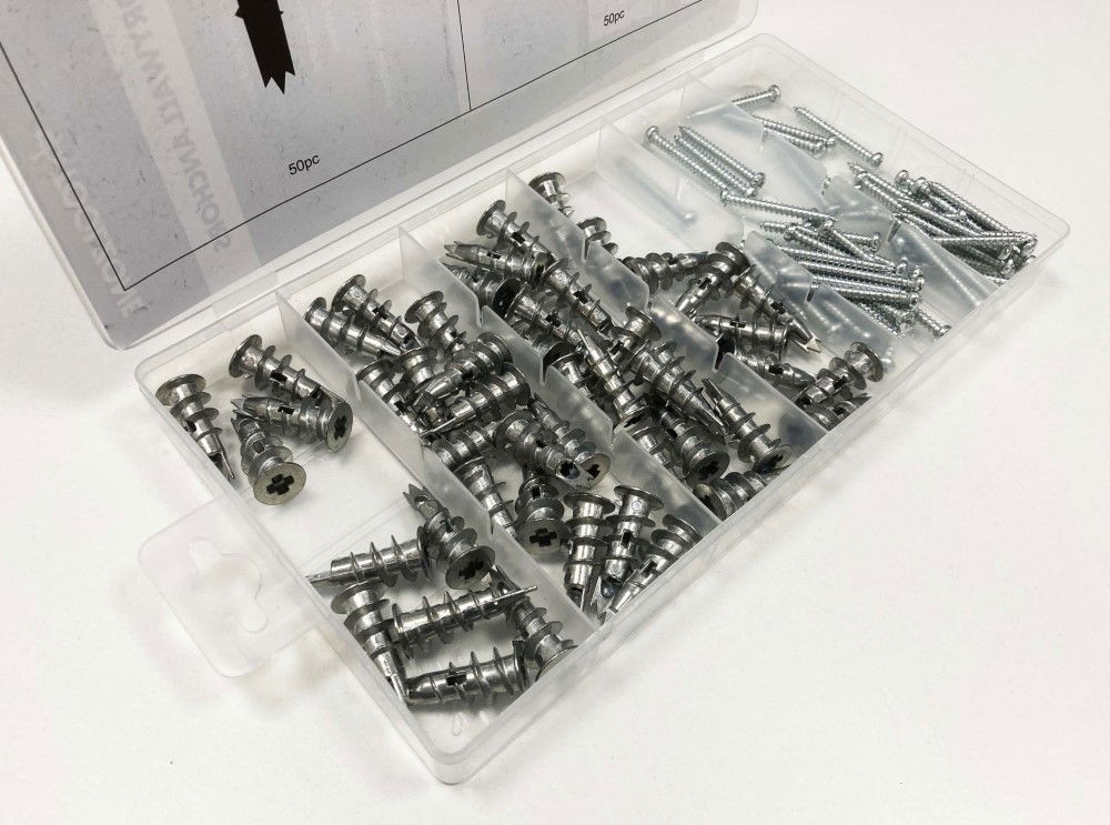 DRYWALL ANCHOR ASSORTMENT 100pc 13x31mm IN STORAGE BOX - TOOLZONE KDPHW208 thumbnail 5
