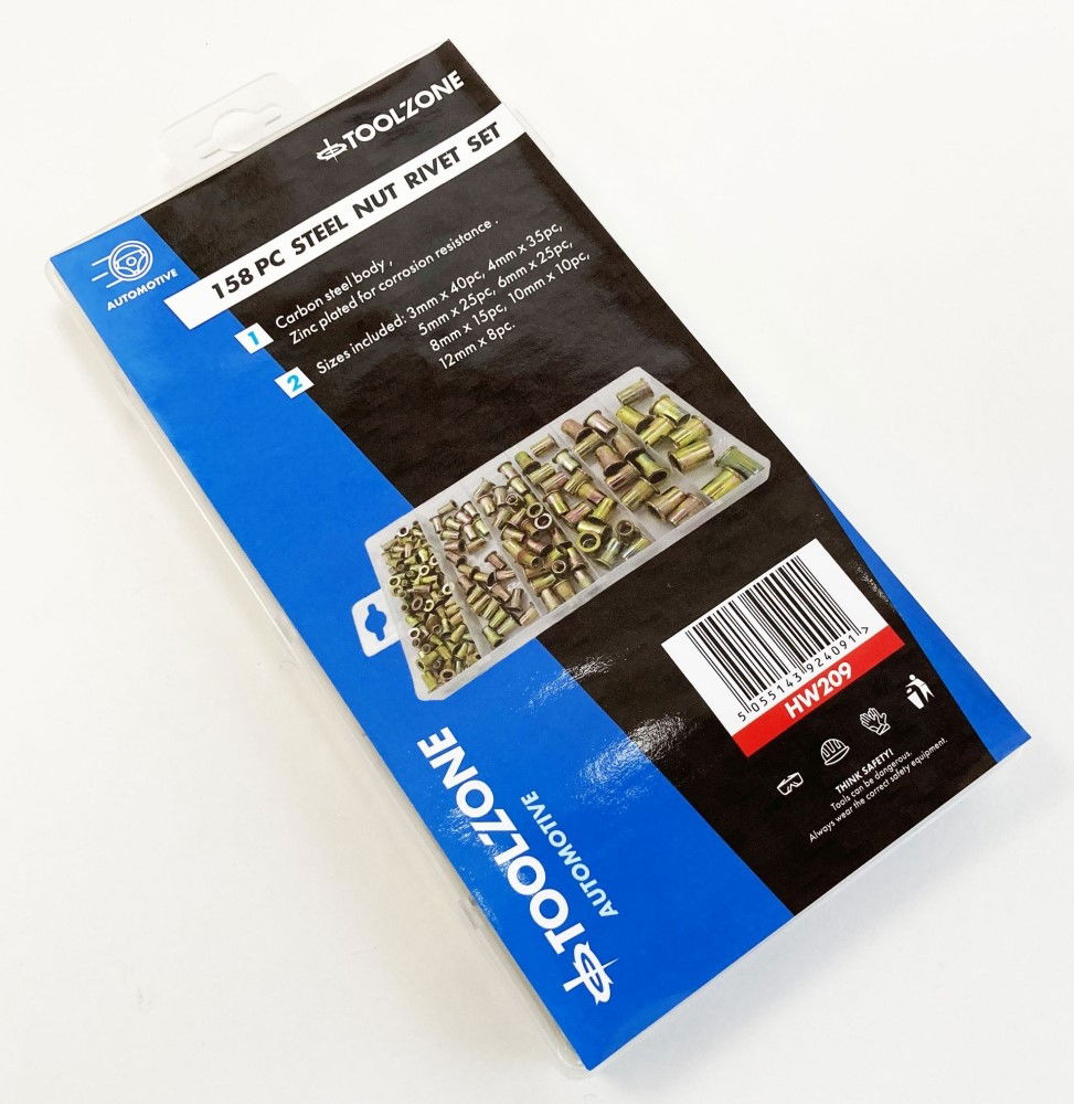 RIVET NUT ASSORTMENT STEEL FLANGE HEAD 158pc IN STORAGE BOX - TOOLZONE KDPHW209 thumbnail 2