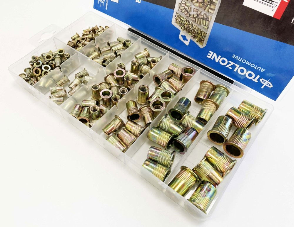 RIVET NUT ASSORTMENT STEEL FLANGE HEAD 158pc IN STORAGE BOX - TOOLZONE KDPHW209 thumbnail 4