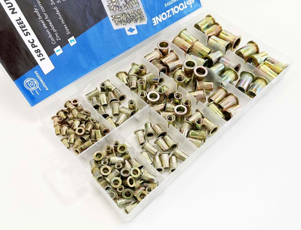 RIVET NUT ASSORTMENT STEEL FLANGE HEAD 158pc IN STORAGE BOX - TOOLZONE KDPHW209 thumbnail 5