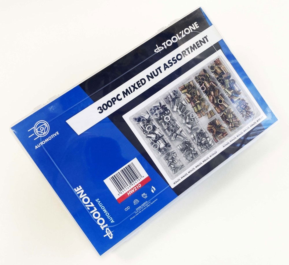 RIVET NUT ASSORTMENT MIXED STEEL AND ALUMINIUM FLANGE HEAD 300pc - TOOLZONE KDPHW210 thumbnail 2