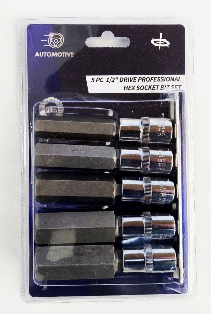 HEX BIT SET EXTRA LONG 1/2 DRIVE 5pc H14-H24 100mm CHROME VANADIUM - TOOLZONE KDPHX015 image 1