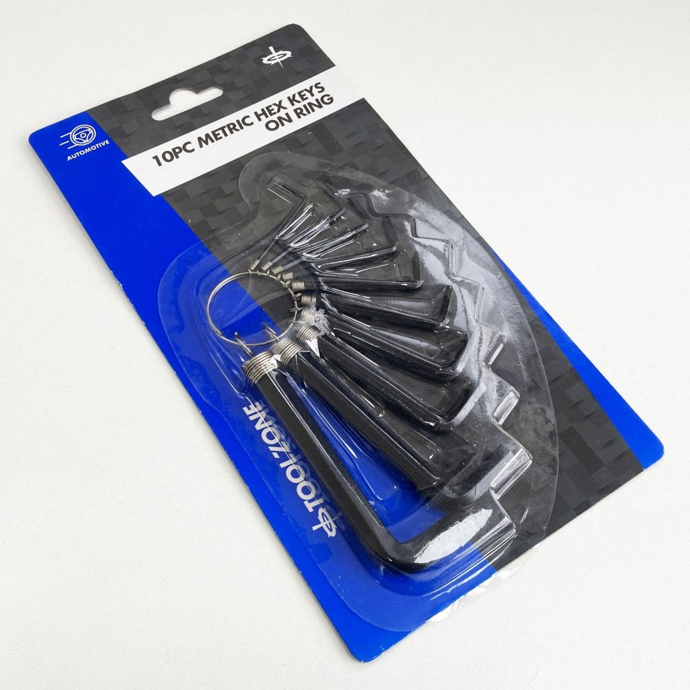 HEX KEY SET METRIC 10pc 1.5-10mm ON RING CARBON STEEL - TOOLZONE KDPHX018 thumbnail 2