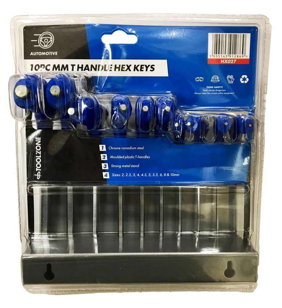 HEX KEY SET T HANDLE METRIC 10pc IN RACK CHROME VANADIUM - TOOLZONE KDPHX027 thumbnail 4