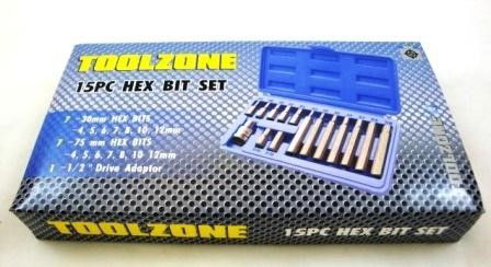HEX BIT SET METRIC 15pc WITH 1/2 DRIVE ADAPTOR CHROME VANADIUM - TOOLZONE KDPHX036 thumbnail 2