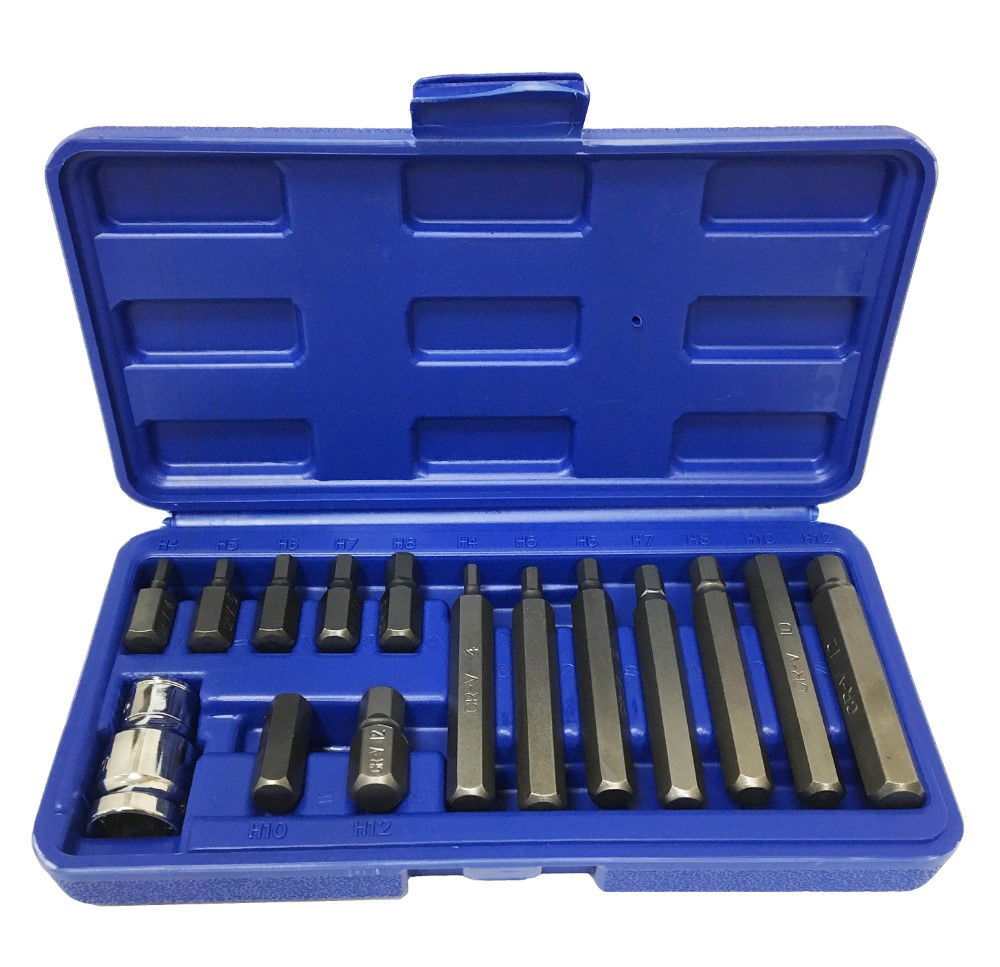 HEX BIT SET METRIC 15pc WITH 1/2 DRIVE ADAPTOR CHROME VANADIUM - TOOLZONE KDPHX036 thumbnail 5