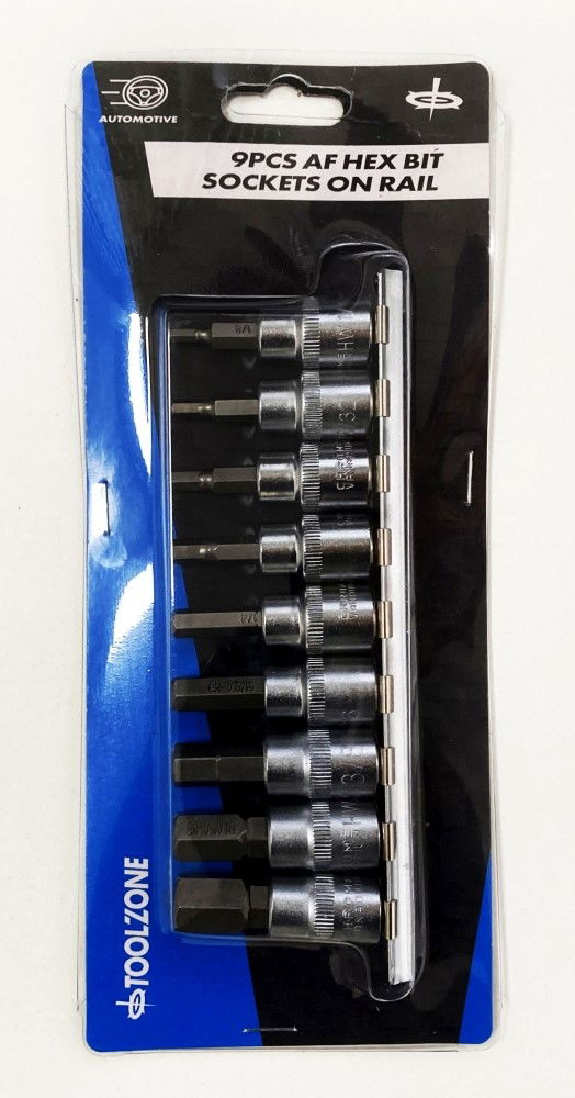 HEX KEY SET AF 3/8 DRIVE 9pc ON RAIL CHROME VANADIUM - TOOLZONE KDPHX054 image 1