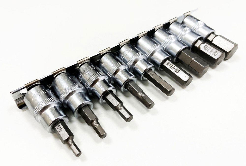 HEX KEY SET AF 3/8 DRIVE 9pc ON RAIL CHROME VANADIUM - TOOLZONE KDPHX054 thumbnail 5