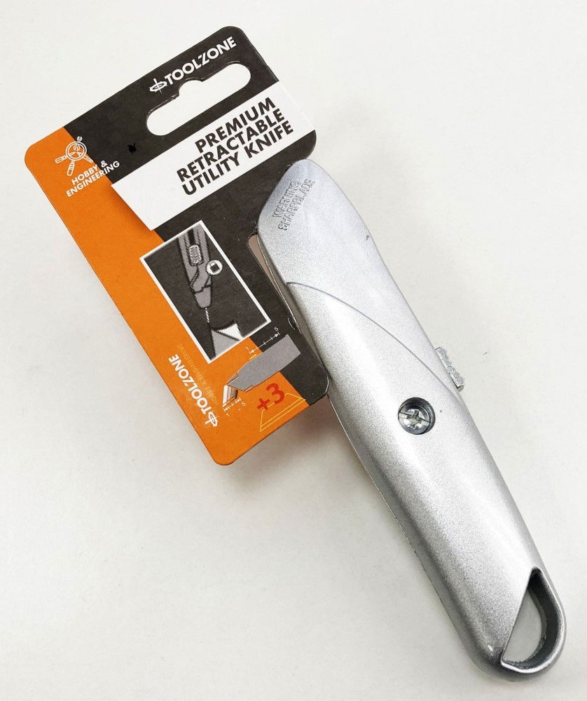 UTILITY KNIFE RETRACTABLE METAL BODY WITH 3 BLADES - TOOLZONE KDPKN016 thumbnail 2