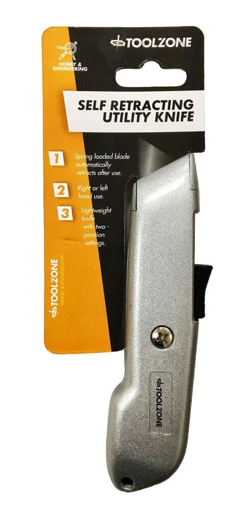 UTILITY KNIFE SELF RETRACTING WITH 2 BLADES - TOOLZONE KDPKN017 image 1