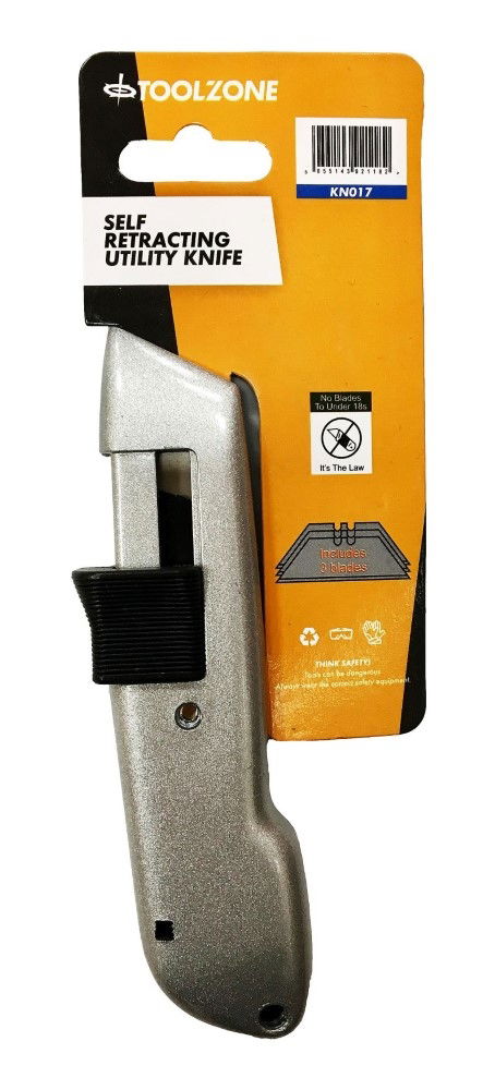 UTILITY KNIFE SELF RETRACTING WITH 2 BLADES - TOOLZONE KDPKN017 thumbnail 2