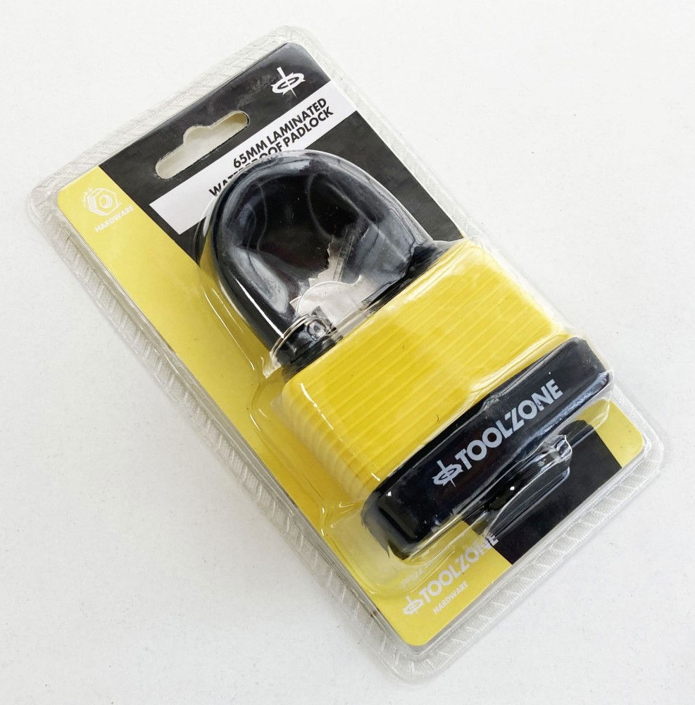 PADLOCK LAMINATED WEATHERPROOF 65mm SHACKLE 8mm WITH 3 KEYS - TOOLZONE KDPLK007 thumbnail 2