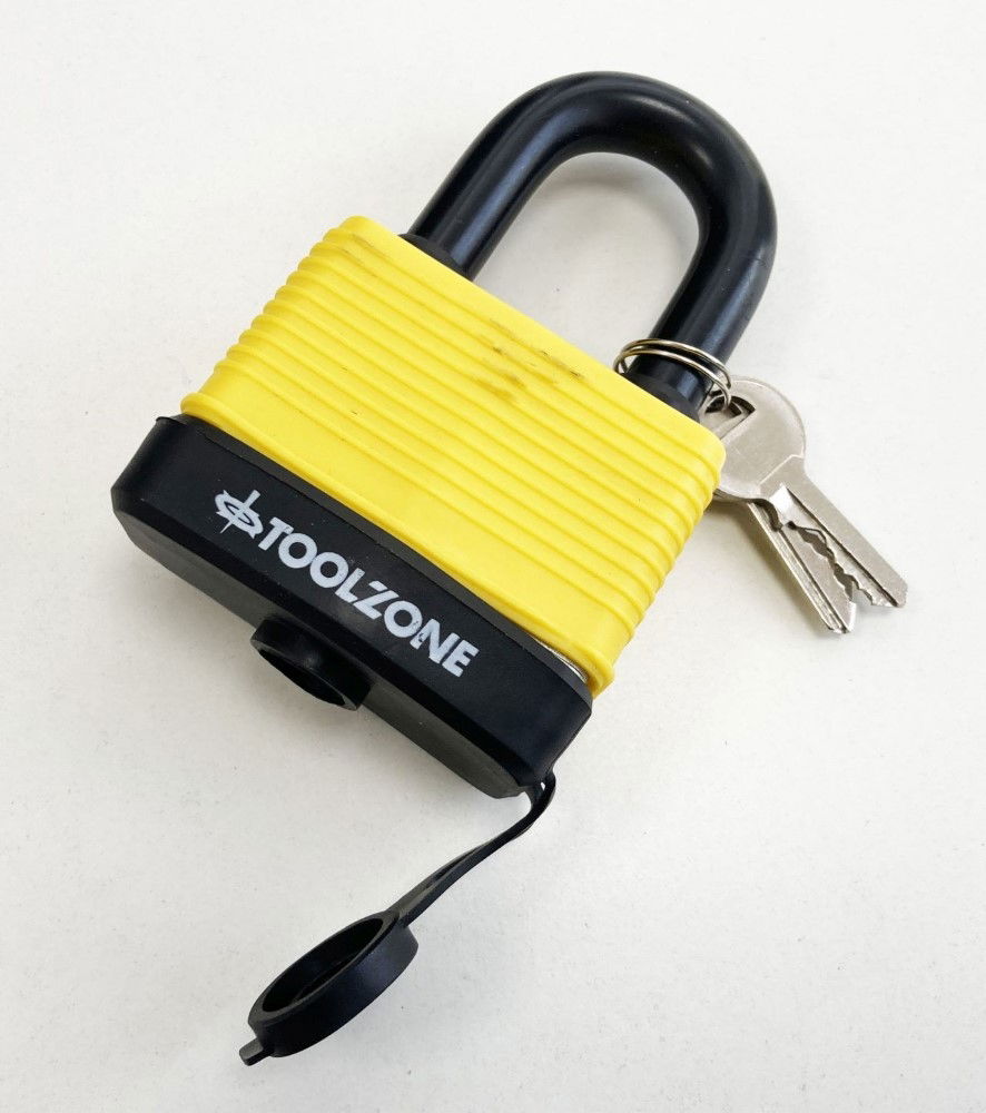 PADLOCK LAMINATED WEATHERPROOF 65mm SHACKLE 8mm WITH 3 KEYS - TOOLZONE KDPLK007 thumbnail 6