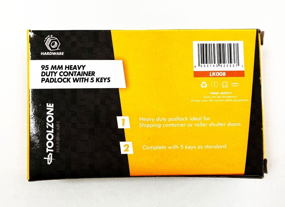 PADLOCK HEAVY DUTY CONTAINER 95mm SHANK 12.85mm WITH 5 KEYS - TOOLZONE KDPLK008 thumbnail 3