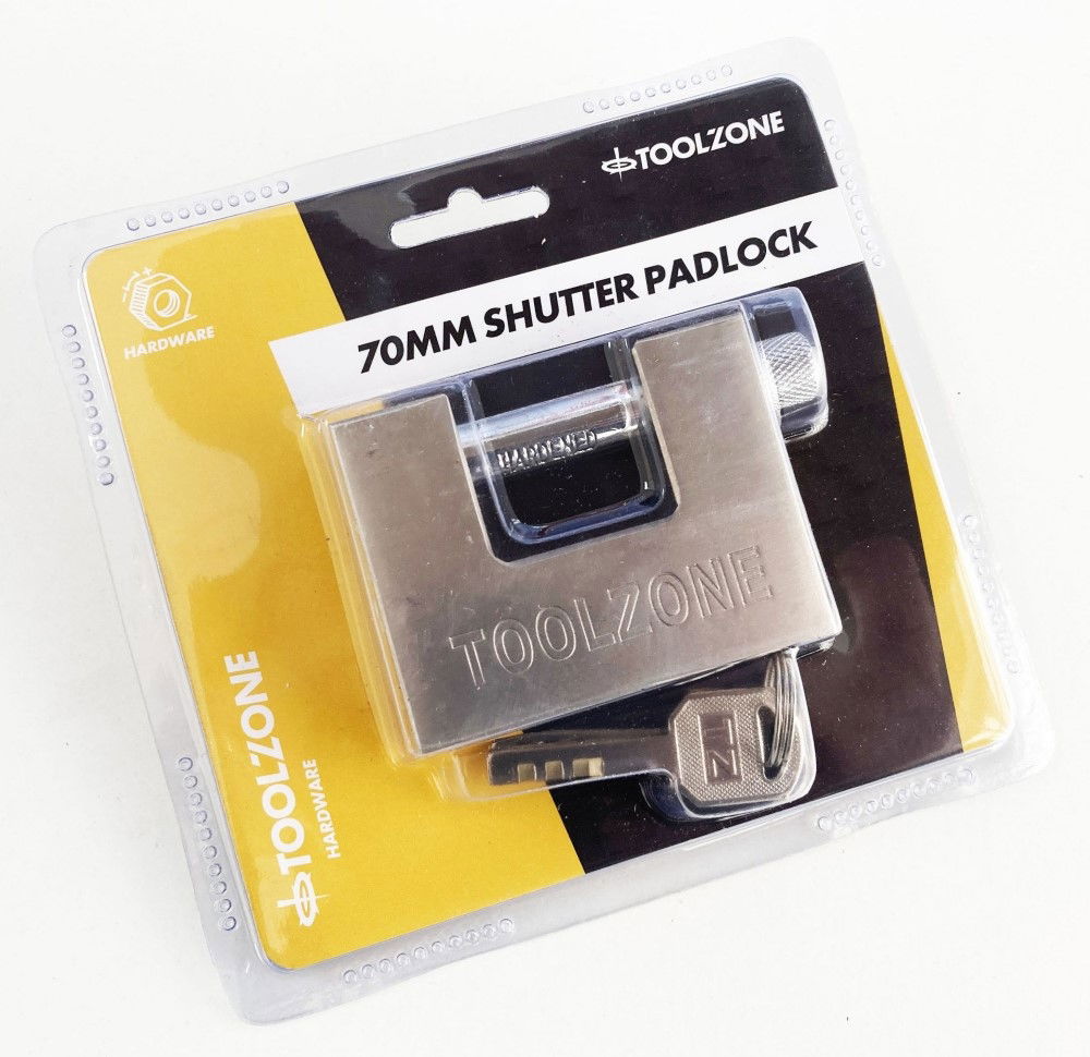 PADLOCK SHUTTER 70mm HEIGHT 55mm WITH 3 KEYS - TOOLZONE KDPLK012 thumbnail 2
