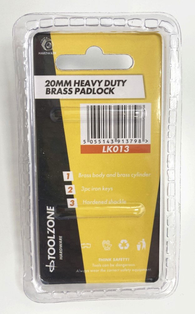 PADLOCK HEAVY DUTY BRASS 20mm WITH 3 KEYS - TOOLZONE KDPLK013 thumbnail 2
