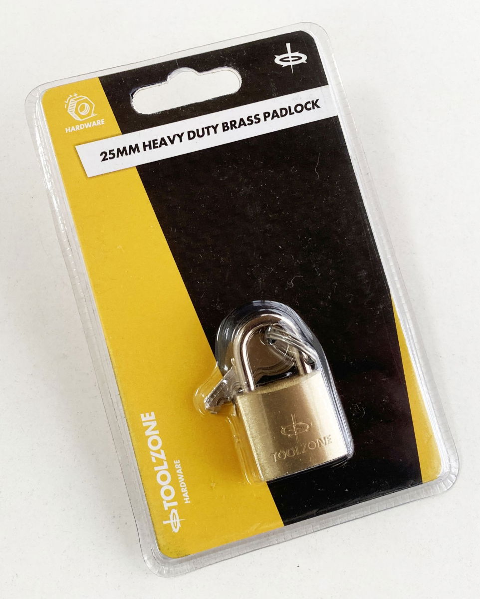 PADLOCK HEAVY DUTY BRASS 25mm WITH 3 KEYS - TOOLZONE KDPLK014 thumbnail 2